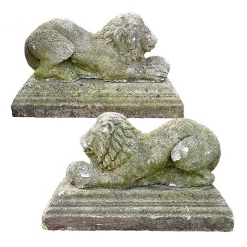 Recumbent Lions on Stepped Pedestals