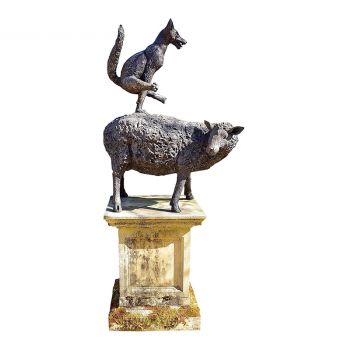 Fox Leapfrogging Sheep Sculpture