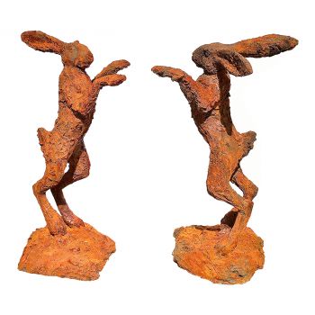 Bronze Resin Boxing Hares