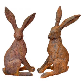Sitting Hares in Bronze Resin