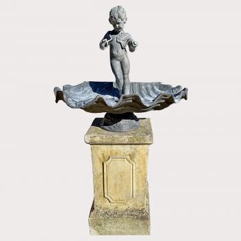 Lead Girl with Serpent Bird Bath