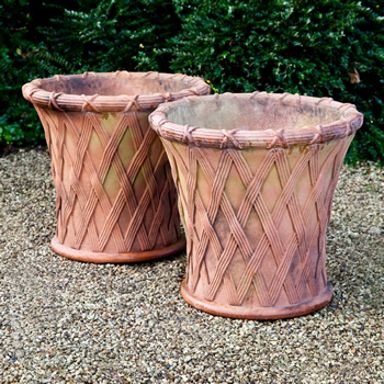 Tall Basket Weave Terracotta Planter